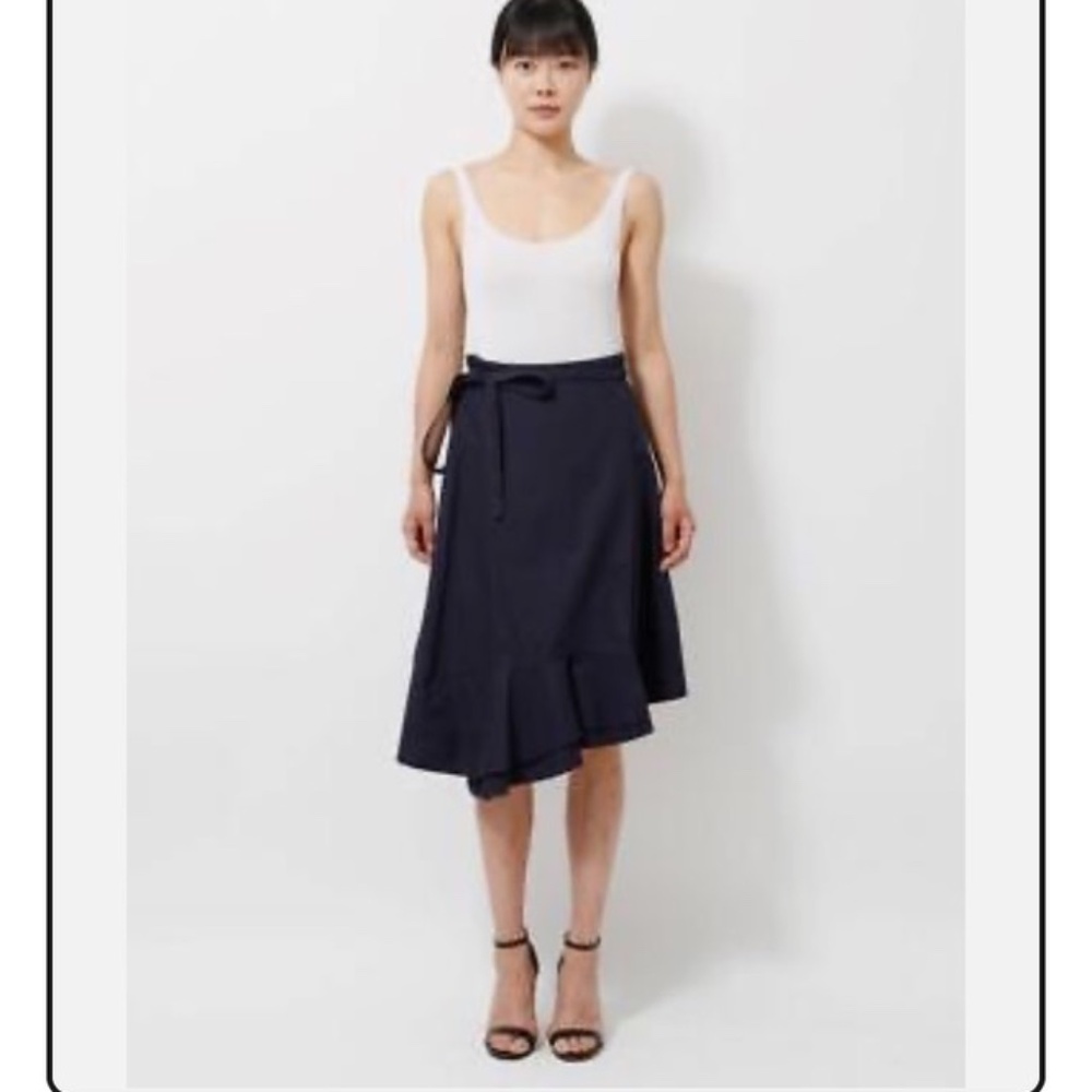 Celine Phoebe Philo Wrap Asymmetric Skirt Cotton Navy